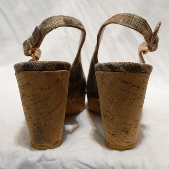 STUART WEITZMAN Camo Peep-Toe Slingback Cork Wedge Platform Sandals, size 9.5 - Picture 6 of 8